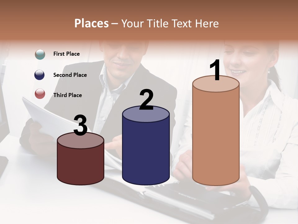 A Man And A Woman Sitting At A Table With Papers PowerPoint Template