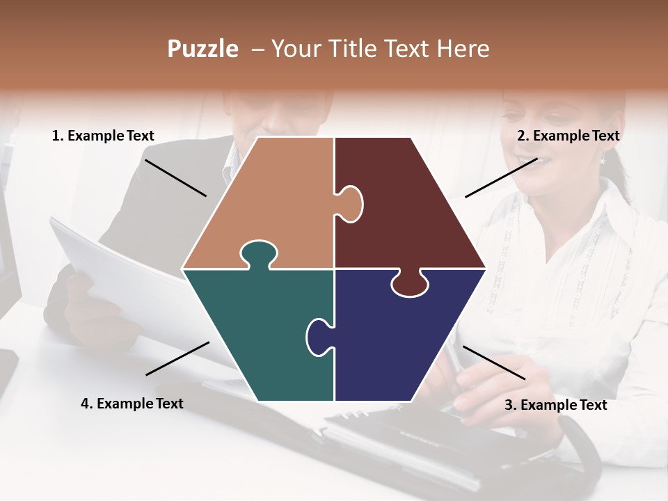 A Man And A Woman Sitting At A Table With Papers PowerPoint Template