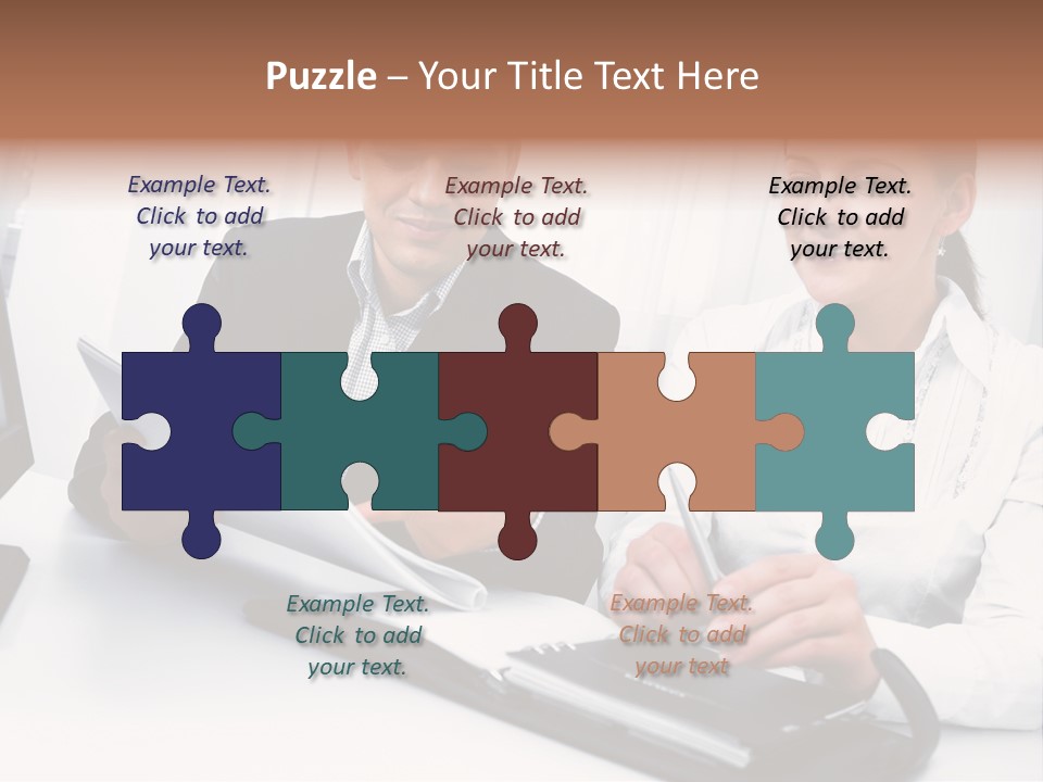 A Man And A Woman Sitting At A Table With Papers PowerPoint Template