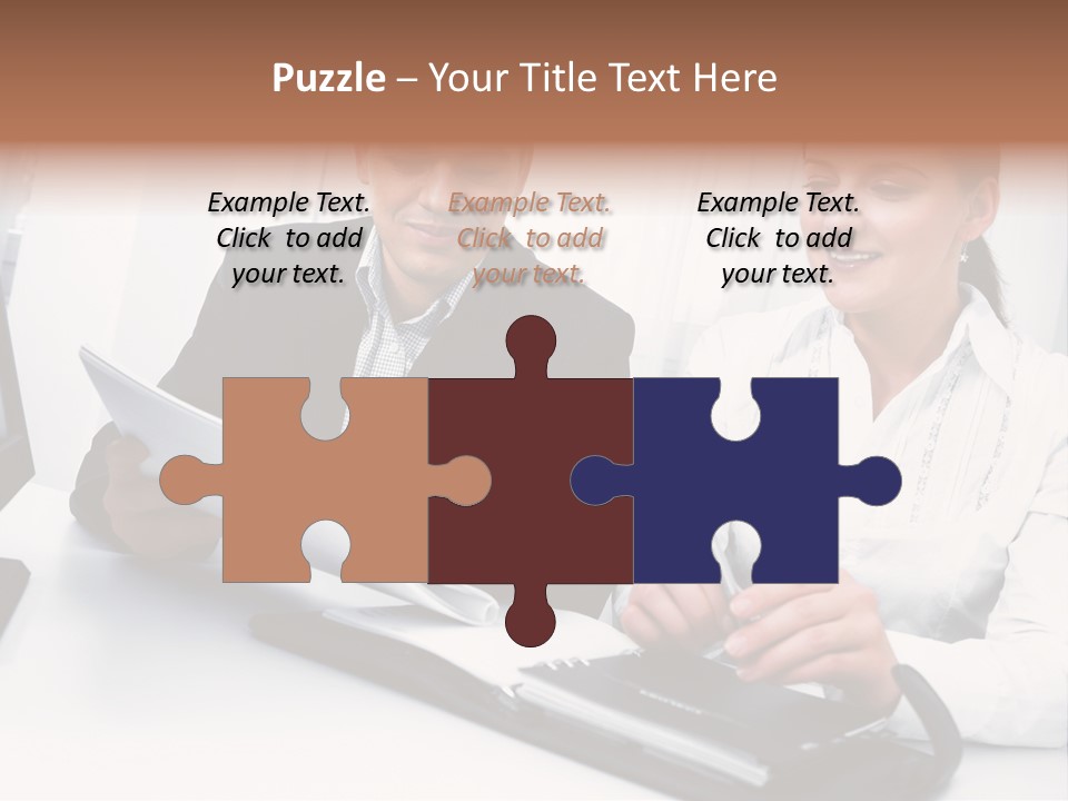 A Man And A Woman Sitting At A Table With Papers PowerPoint Template