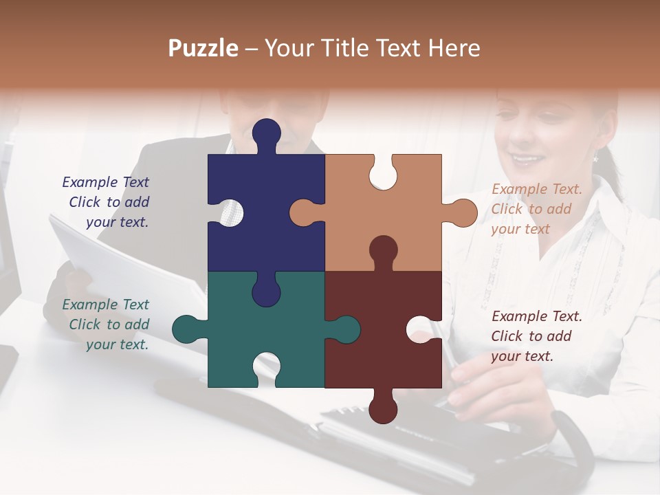 A Man And A Woman Sitting At A Table With Papers PowerPoint Template