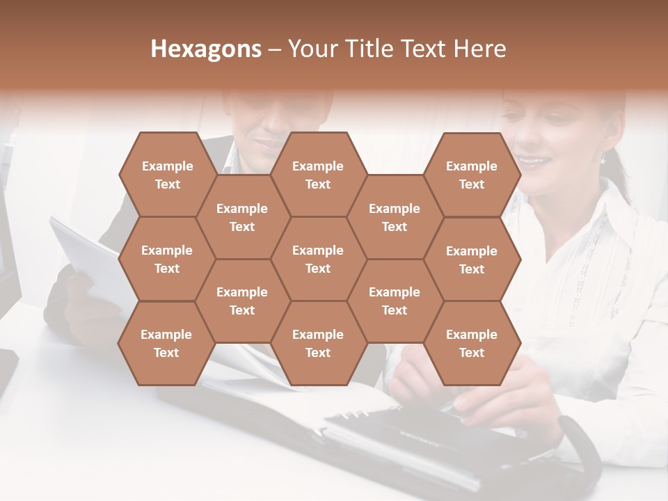 A Man And A Woman Sitting At A Table With Papers PowerPoint Template