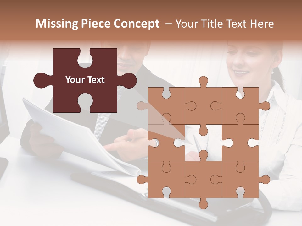 A Man And A Woman Sitting At A Table With Papers PowerPoint Template