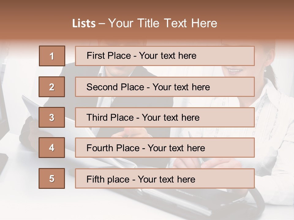 A Man And A Woman Sitting At A Table With Papers PowerPoint Template