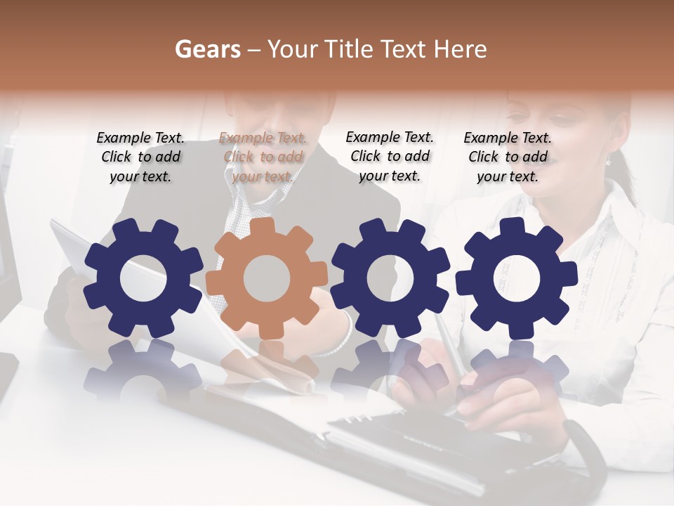 A Man And A Woman Sitting At A Table With Papers PowerPoint Template