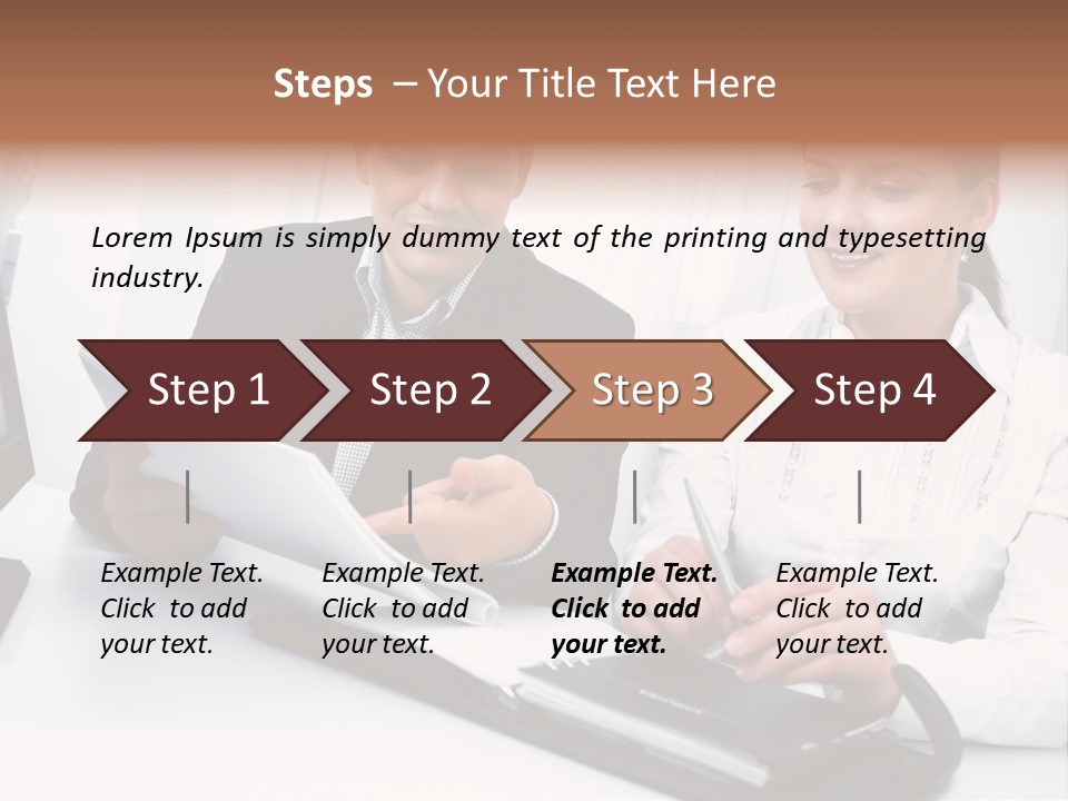 A Man And A Woman Sitting At A Table With Papers PowerPoint Template