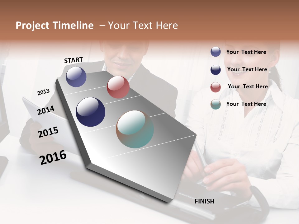A Man And A Woman Sitting At A Table With Papers PowerPoint Template