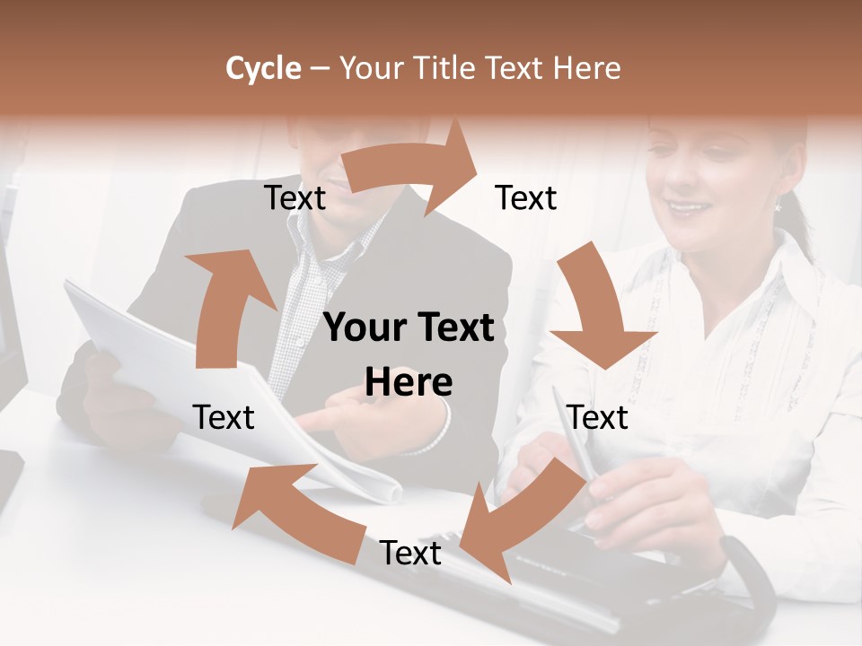 A Man And A Woman Sitting At A Table With Papers PowerPoint Template