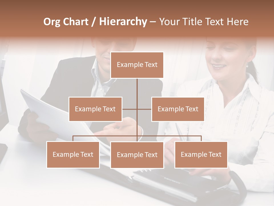 A Man And A Woman Sitting At A Table With Papers PowerPoint Template