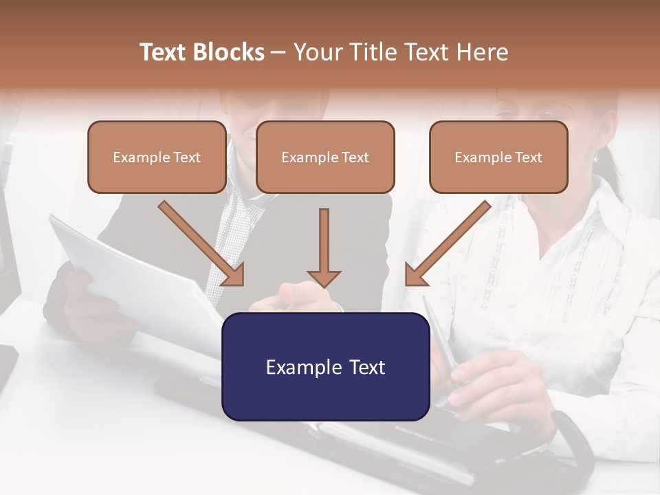 A Man And A Woman Sitting At A Table With Papers PowerPoint Template