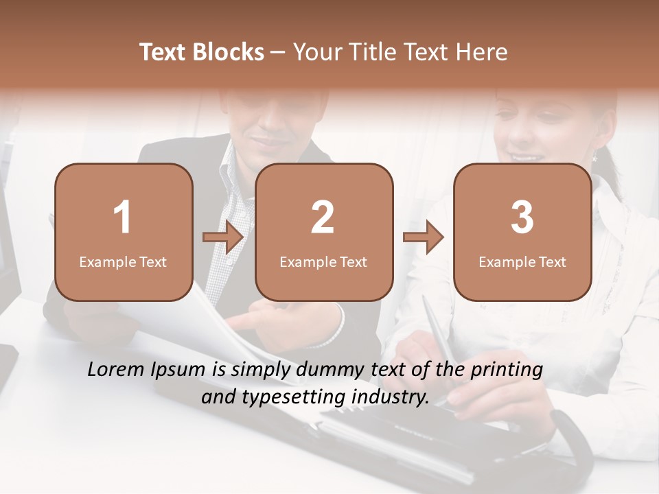 A Man And A Woman Sitting At A Table With Papers PowerPoint Template