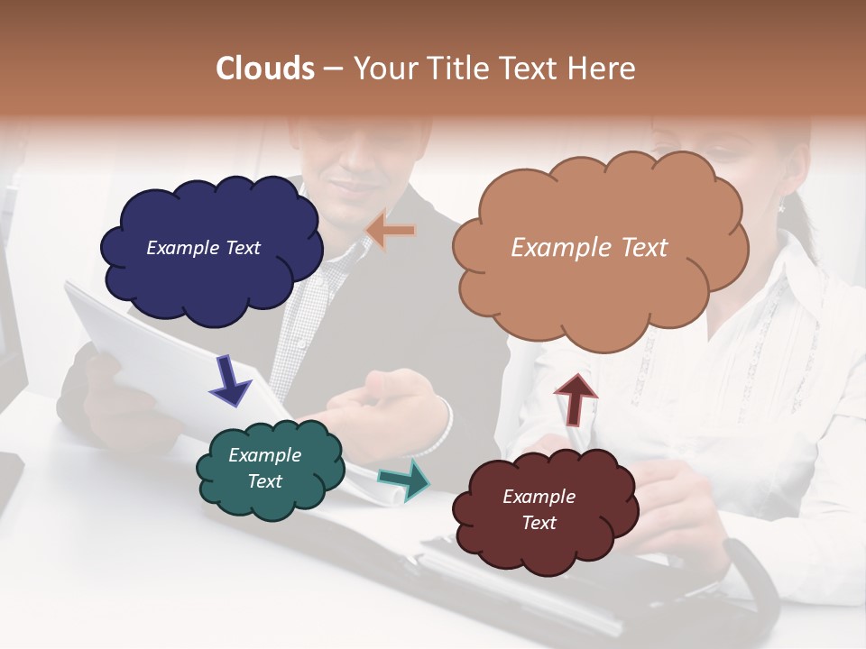A Man And A Woman Sitting At A Table With Papers PowerPoint Template