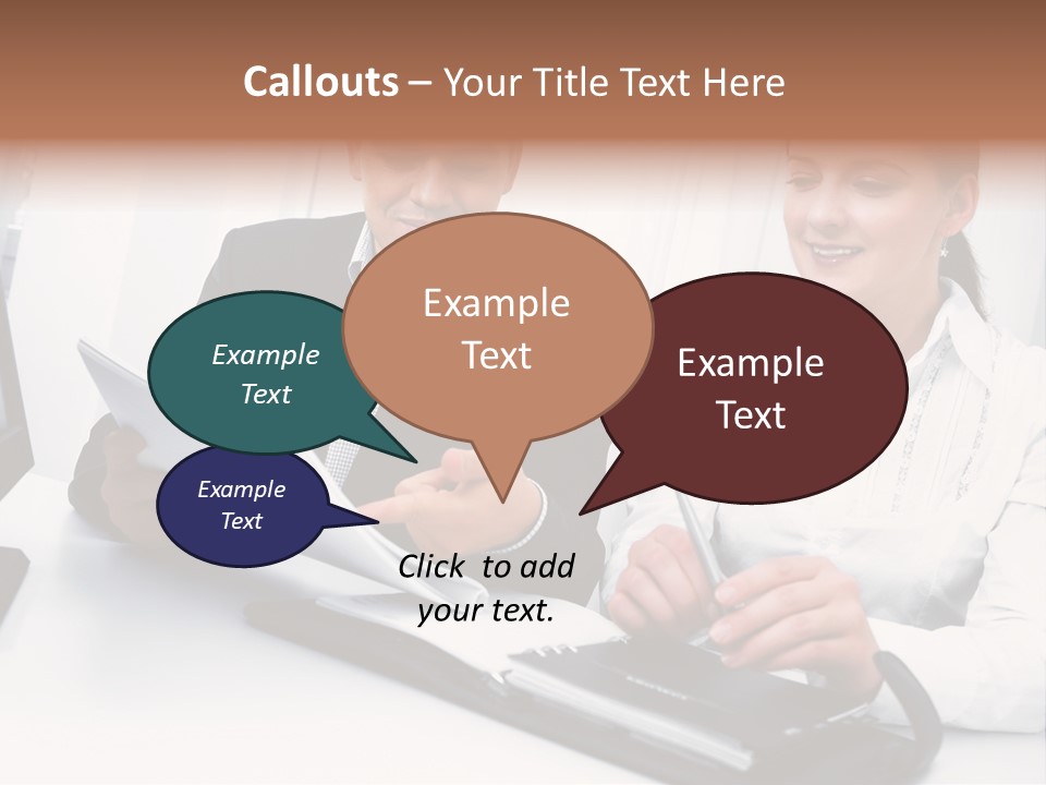 A Man And A Woman Sitting At A Table With Papers PowerPoint Template