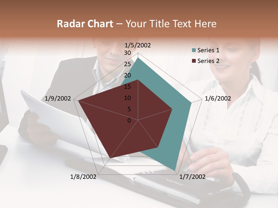 A Man And A Woman Sitting At A Table With Papers PowerPoint Template