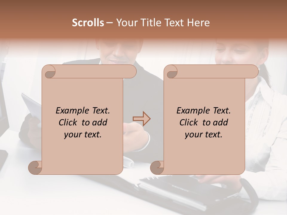 A Man And A Woman Sitting At A Table With Papers PowerPoint Template