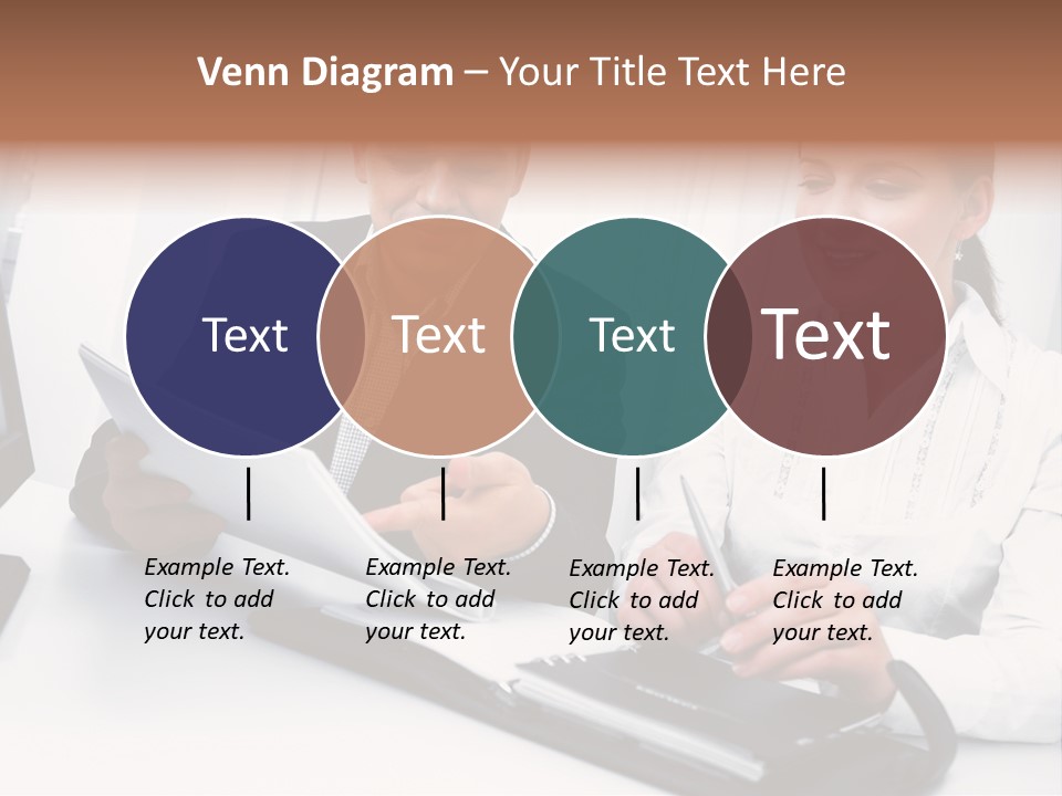 A Man And A Woman Sitting At A Table With Papers PowerPoint Template