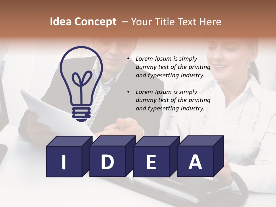 A Man And A Woman Sitting At A Table With Papers PowerPoint Template