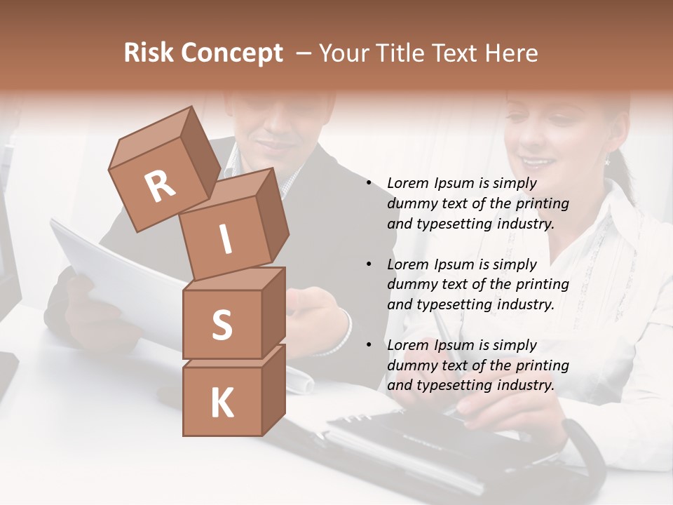 A Man And A Woman Sitting At A Table With Papers PowerPoint Template