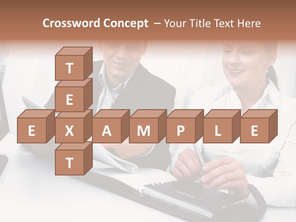 A Man And A Woman Sitting At A Table With Papers PowerPoint Template