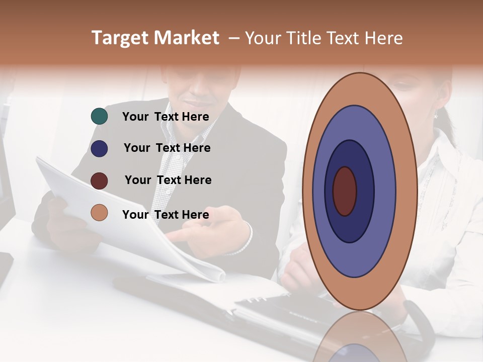 A Man And A Woman Sitting At A Table With Papers PowerPoint Template