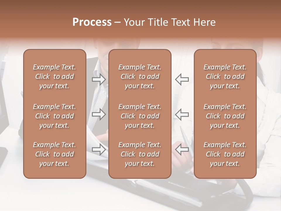 A Man And A Woman Sitting At A Table With Papers PowerPoint Template