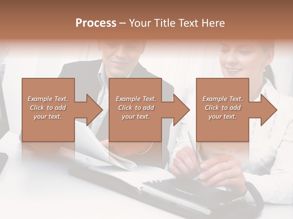 A Man And A Woman Sitting At A Table With Papers PowerPoint Template