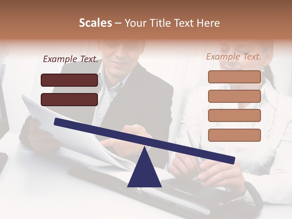 A Man And A Woman Sitting At A Table With Papers PowerPoint Template