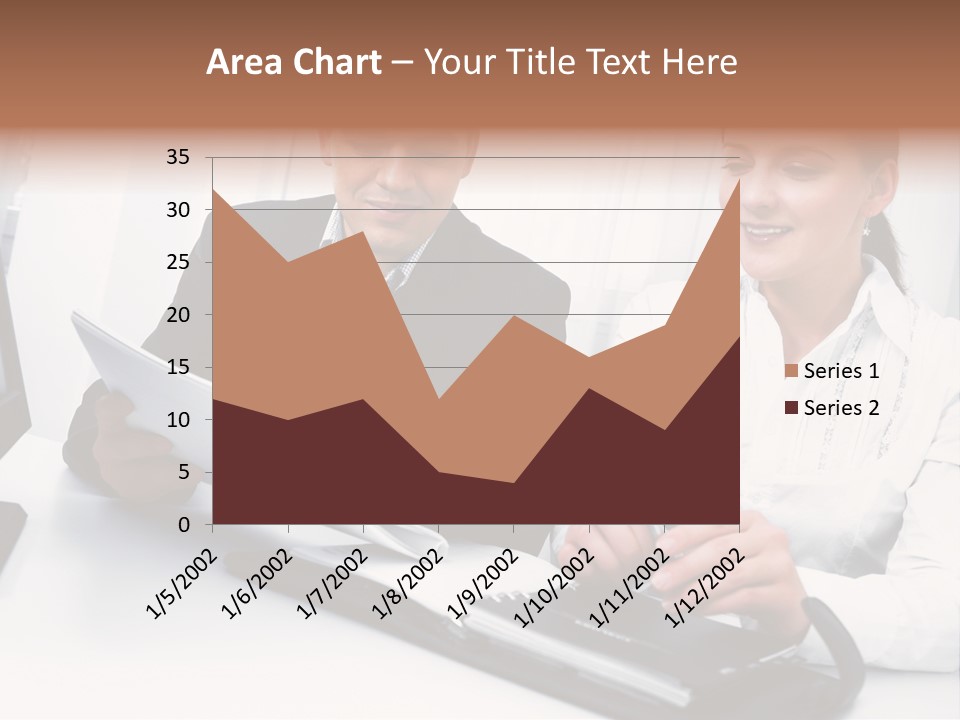 A Man And A Woman Sitting At A Table With Papers PowerPoint Template