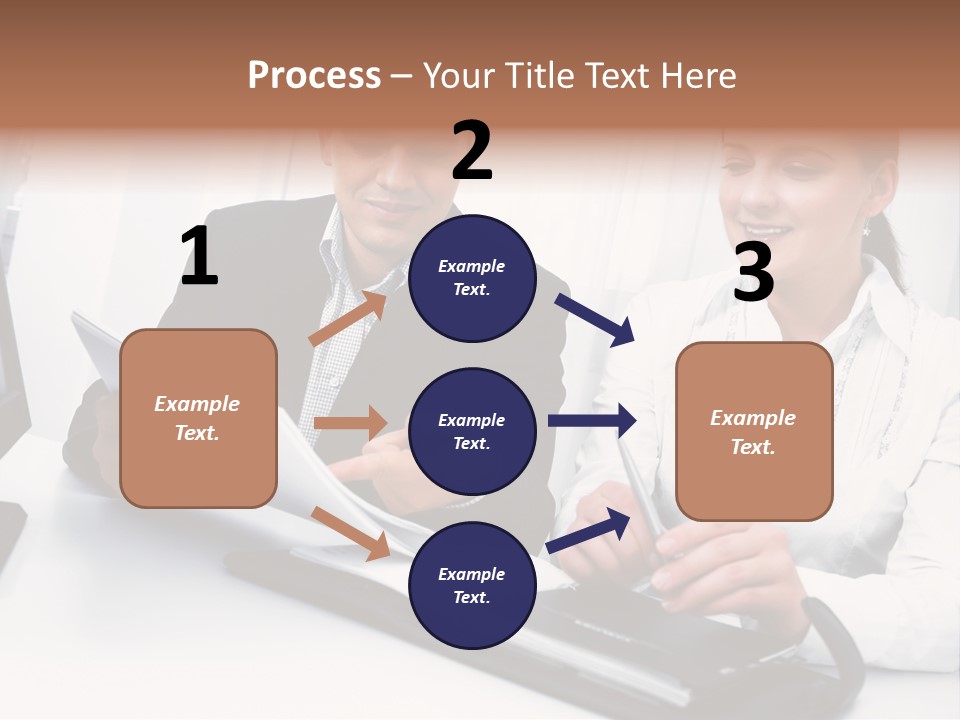 A Man And A Woman Sitting At A Table With Papers PowerPoint Template