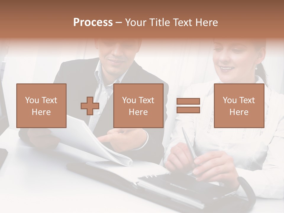 A Man And A Woman Sitting At A Table With Papers PowerPoint Template