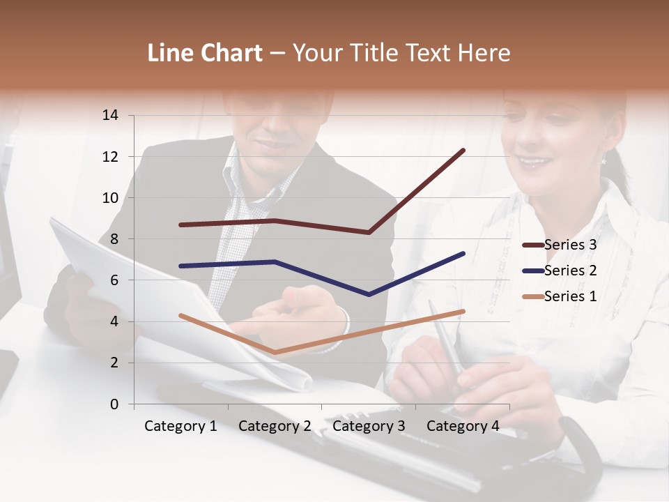 A Man And A Woman Sitting At A Table With Papers PowerPoint Template