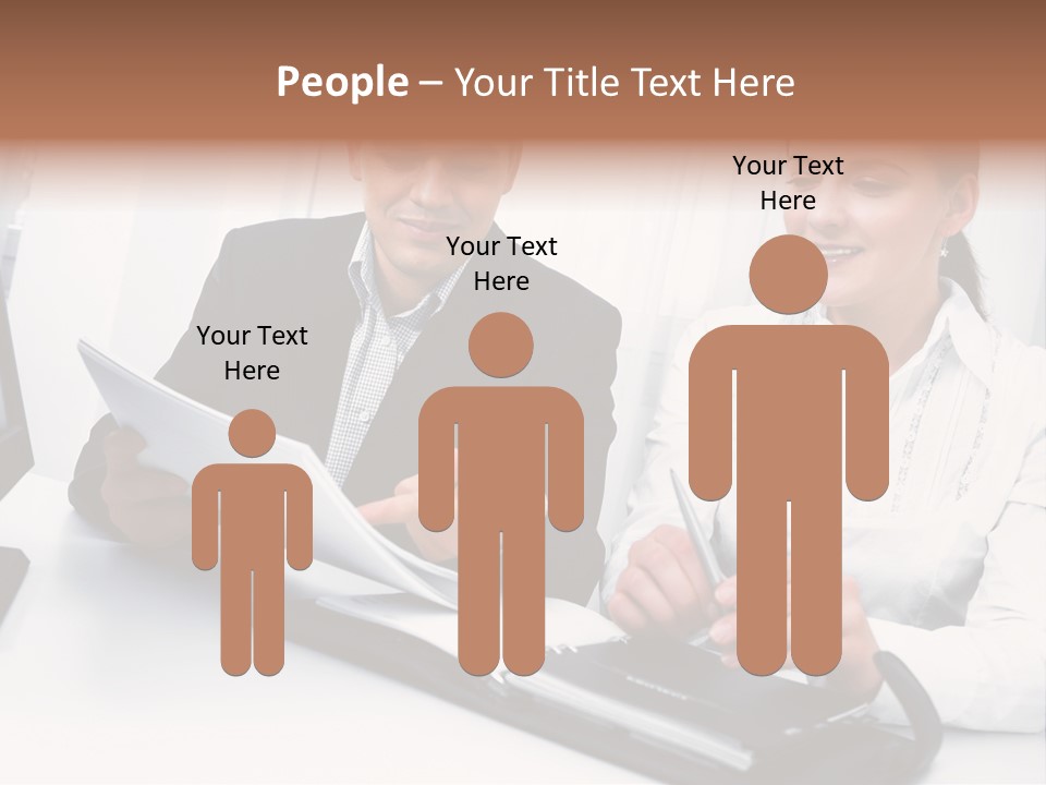 A Man And A Woman Sitting At A Table With Papers PowerPoint Template