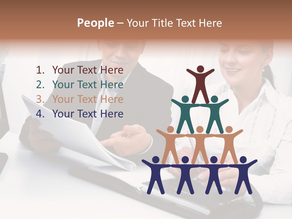 A Man And A Woman Sitting At A Table With Papers PowerPoint Template