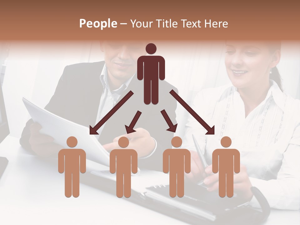 A Man And A Woman Sitting At A Table With Papers PowerPoint Template