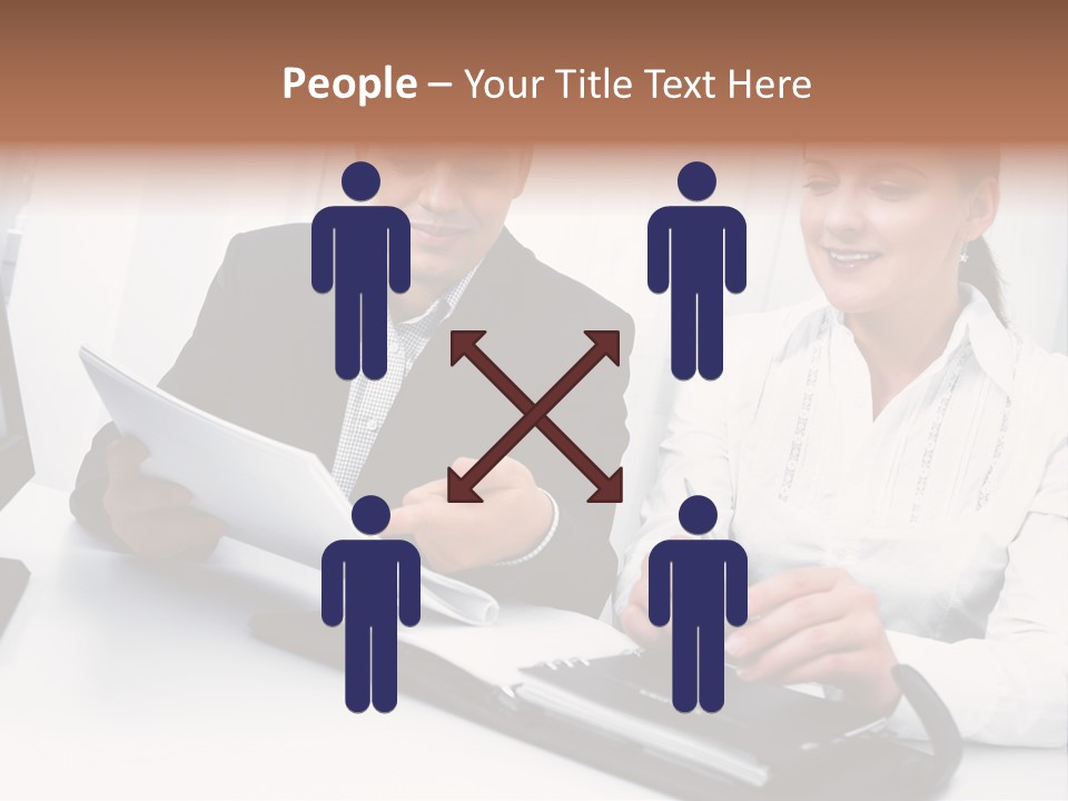 A Man And A Woman Sitting At A Table With Papers PowerPoint Template