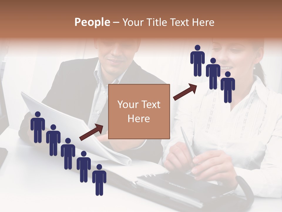 A Man And A Woman Sitting At A Table With Papers PowerPoint Template