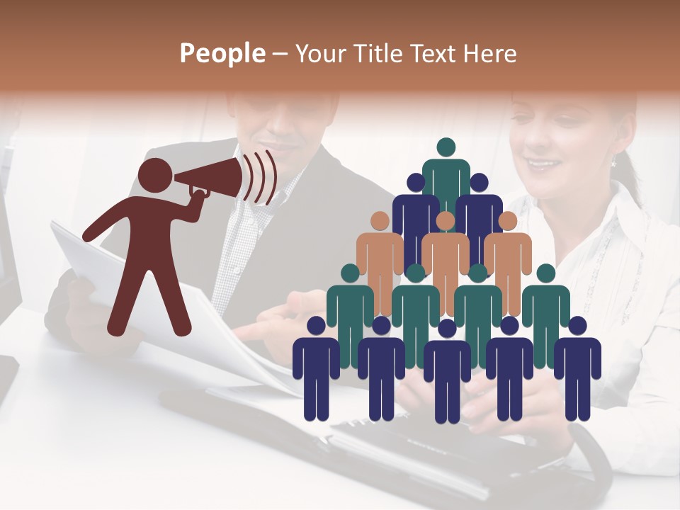 A Man And A Woman Sitting At A Table With Papers PowerPoint Template