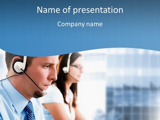 A Man Wearing A Headset With A Woman In The Background PowerPoint Template
