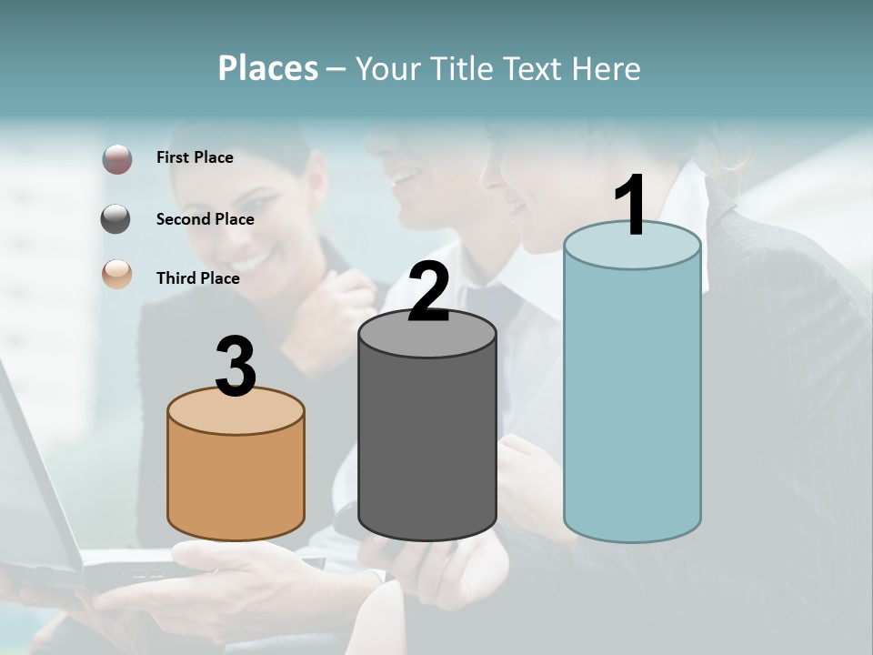 A Group Of Business People Looking At A Laptop Screen PowerPoint Template