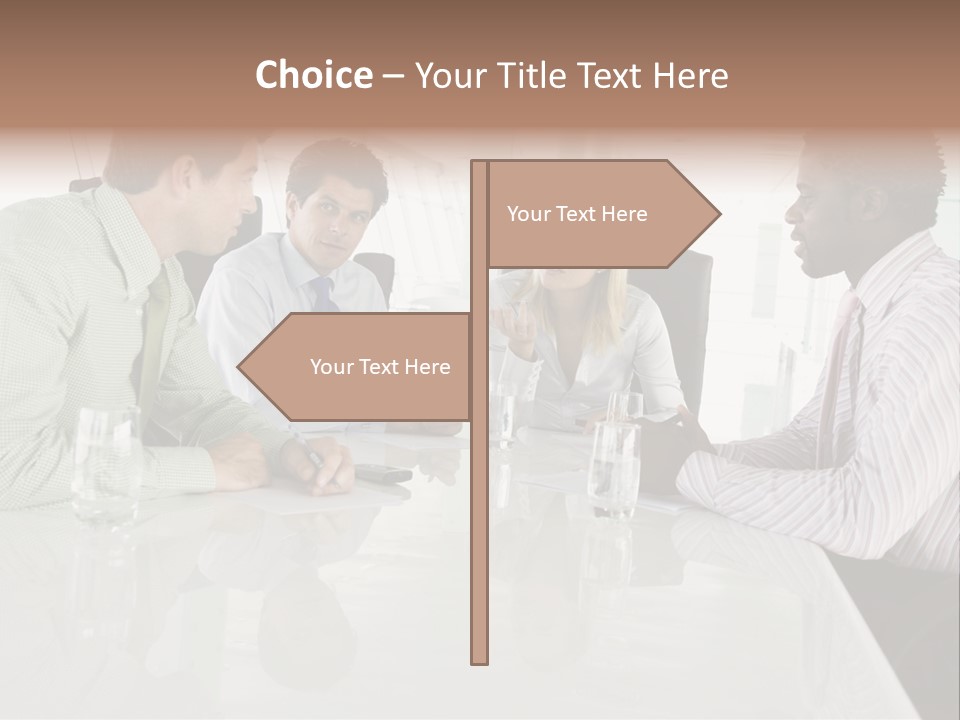 A Group Of People Sitting Around A Conference Table PowerPoint Template