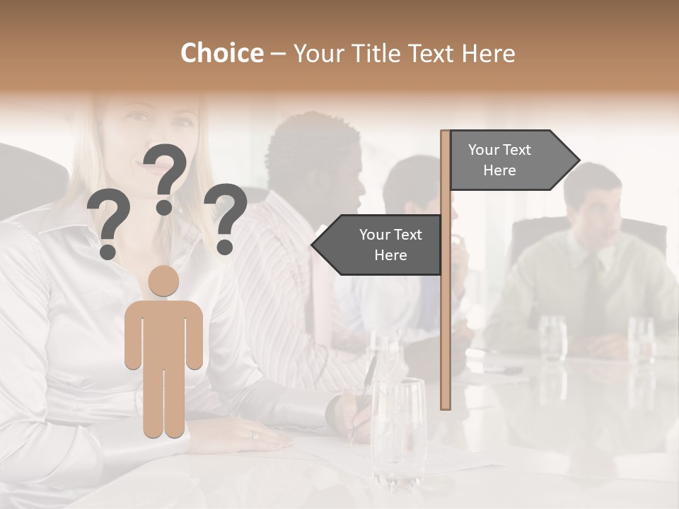 A Group Of People Sitting Around A Conference Table PowerPoint Template