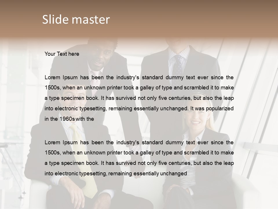 A Group Of Business People Standing Around A Table PowerPoint Template