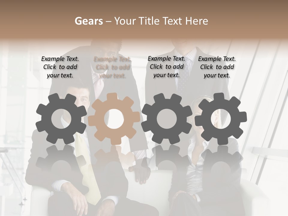 A Group Of Business People Standing Around A Table PowerPoint Template