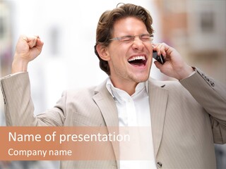 A Man In A Suit Talking On A Cell Phone PowerPoint Template