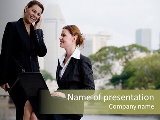 A Woman Talking On A Cell Phone Next To Another Woman PowerPoint Template