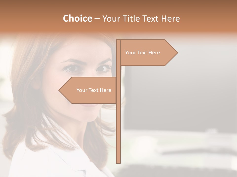A Woman Is Smiling In Front Of A Computer PowerPoint Template