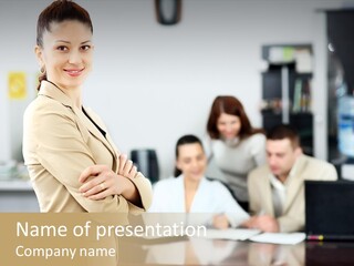 A Woman Standing In Front Of A Group Of People PowerPoint Template