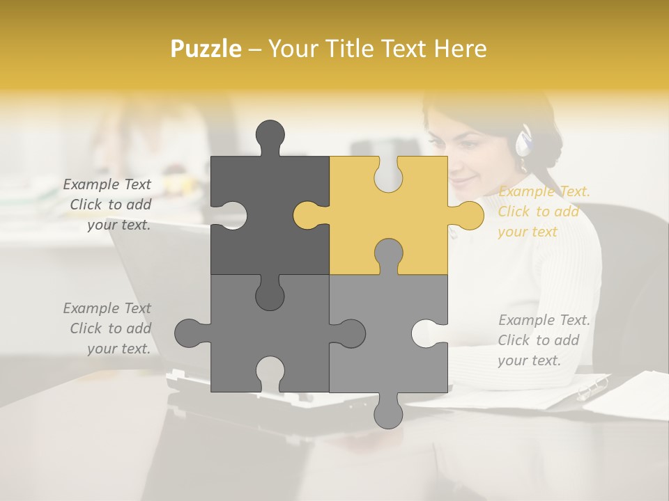 A Woman Sitting At A Desk Using A Laptop Computer PowerPoint Template