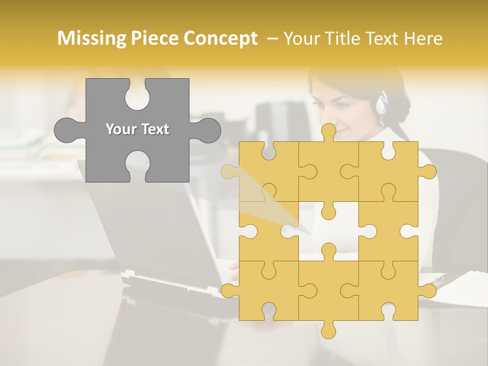 A Woman Sitting At A Desk Using A Laptop Computer PowerPoint Template