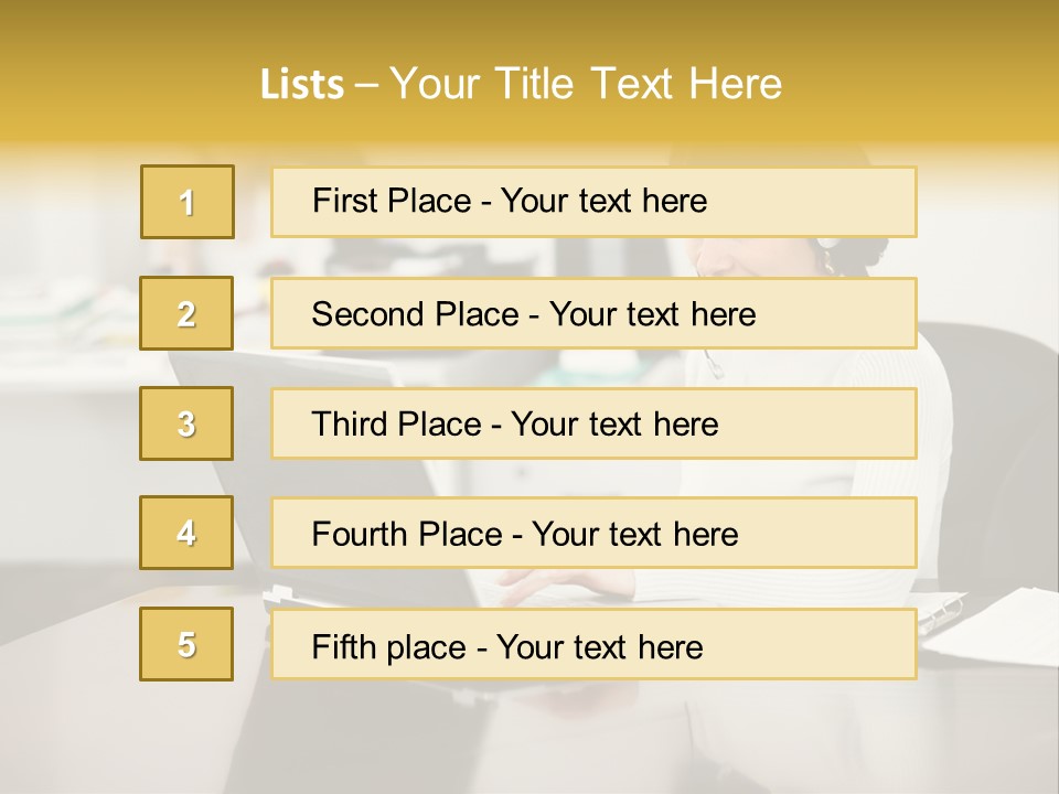 A Woman Sitting At A Desk Using A Laptop Computer PowerPoint Template